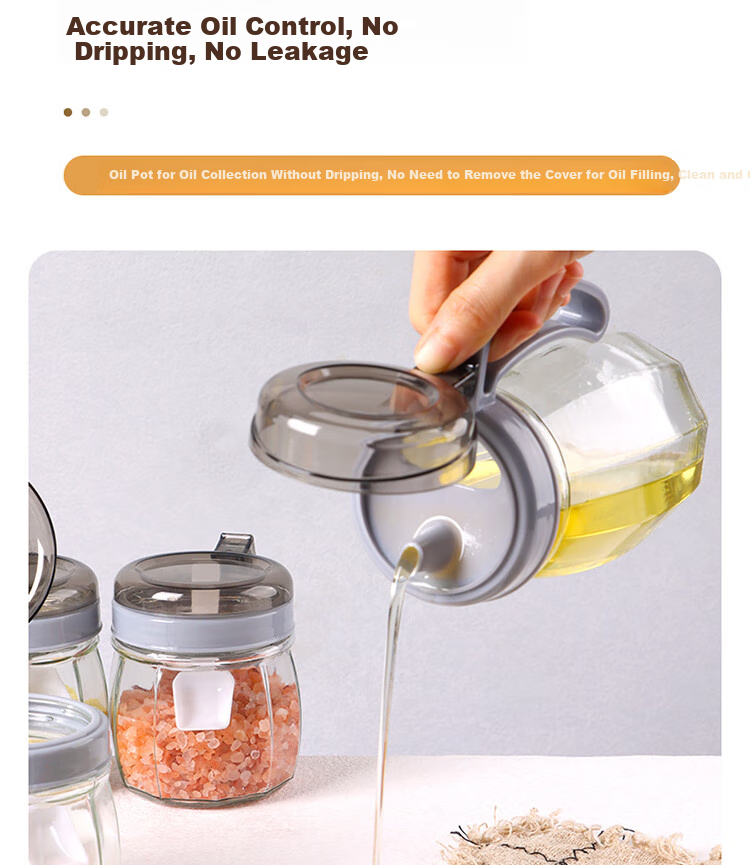 Jidukongjian Seasoning Containers, Oil Bottles, Spice Jars, Salt Shakers, Kitchen Glass Condiment Set, Home Use Oil Bottle Four-Piece Set with Storage Rack 13