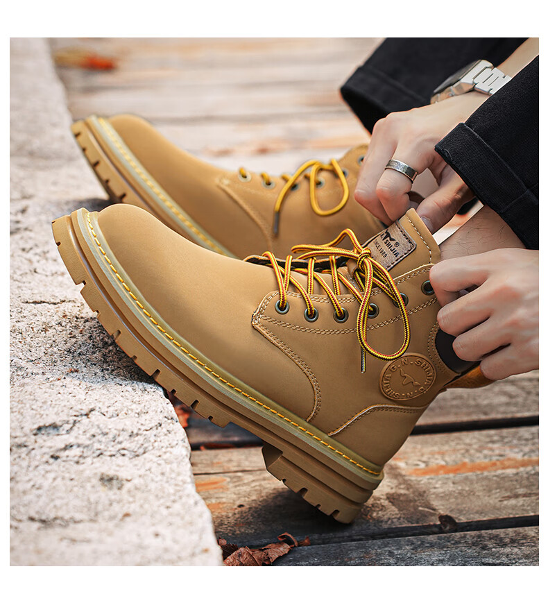 G.N.Shi Jia [Zhang Ruoyun Style] Men's Martin Boots Autumn Winter New Couple High-top Yellow Boots Outdoor Non-slip Work Shoes 5