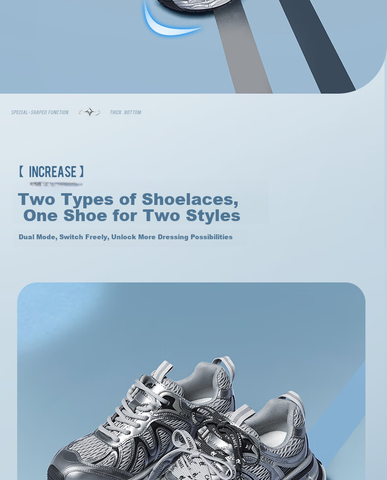 CAMEL [Dilireba's Same Style] Silver Moon 2nd Generation Dad Shoes Women Casual Shoes L25A283148 Gray/Silver 36 12