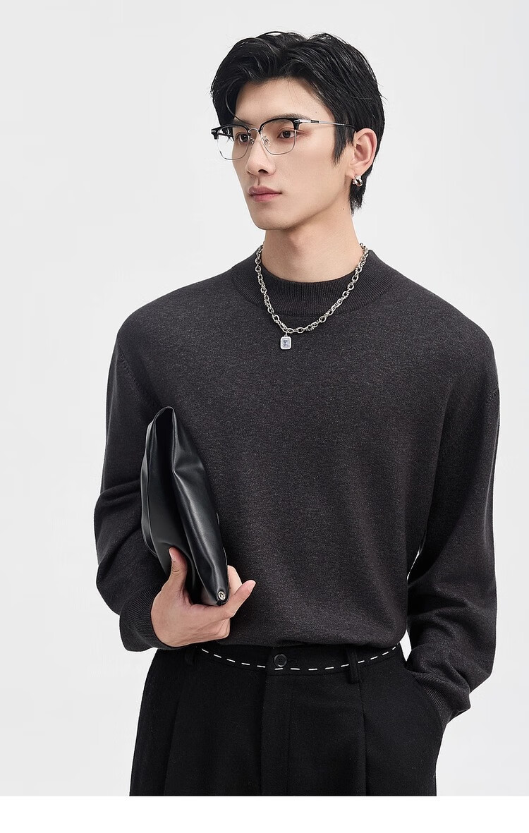 Earl Zuoer [Lycra Tencel Wool] Early Winter 25 Crew Neck Pullover Knit Base Shirt Men's Solid Loose Sweater 36