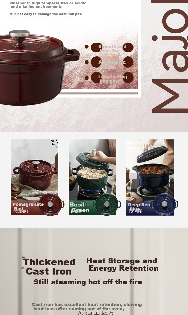 SUPOR Enameled Cast Iron Soup Pot Large Capacity Stew Pot Round Thickened Braising Cookware ET24MF01-R 5