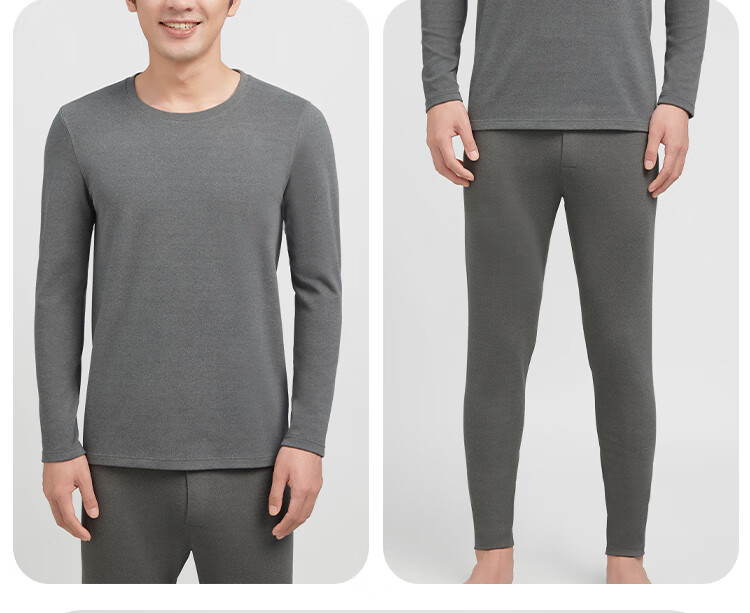 Yiershuang [Fleece-Lined, Thickened, Antibacterial] Men's Thermal Underwear Set, Honeycomb Sunshine Fleece Round Neck Autumn Top And Pants 1