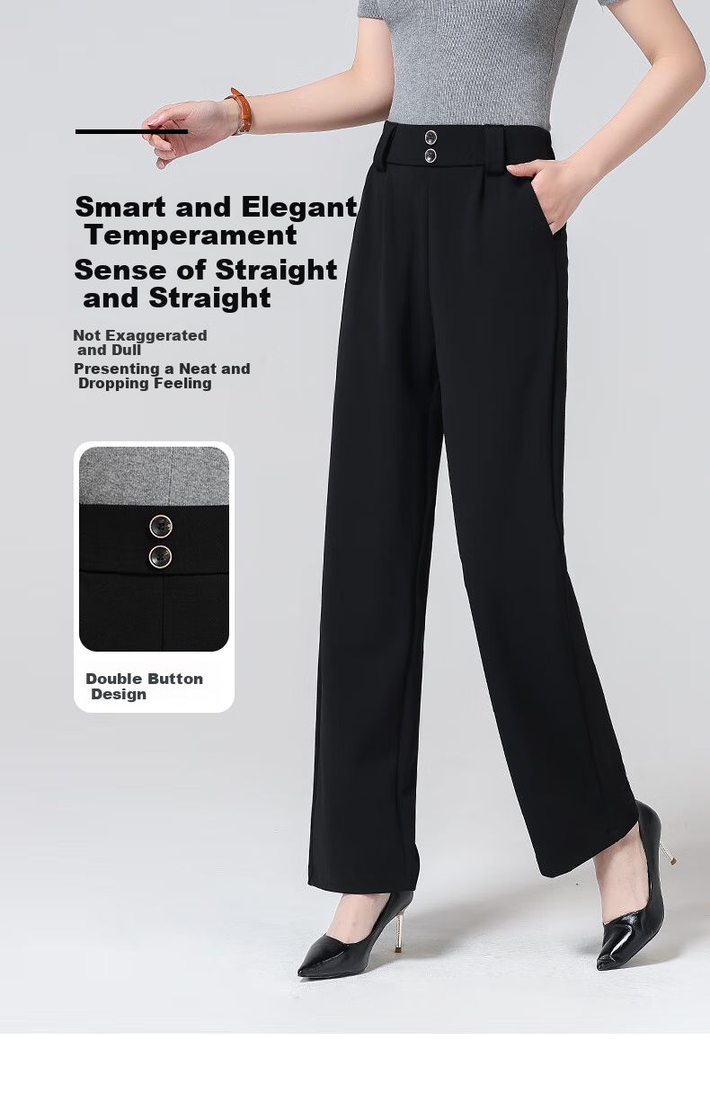 Meishi Women's Casual Pants, Spring/summer 2026, Slim Fit, High-Waisted, Slimming, Suitable for Commuting And Versatile, Loose Straight-Leg Trousers, 2875 Black, Size L 1