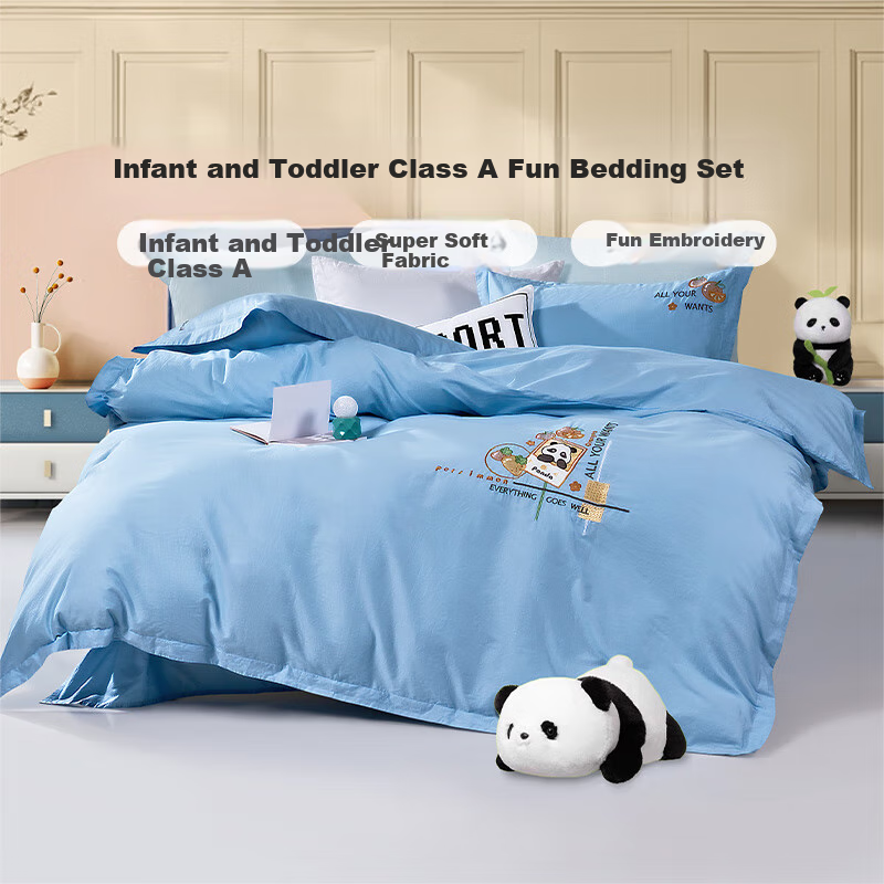 Fuannaertong Class A Pure Cotton Four-Piece Set, Cartoon Embroidery, All-Cotton Double Bed Sheet And Duvet Cover, Bedding, for 1.8m Bed, 230*229cm