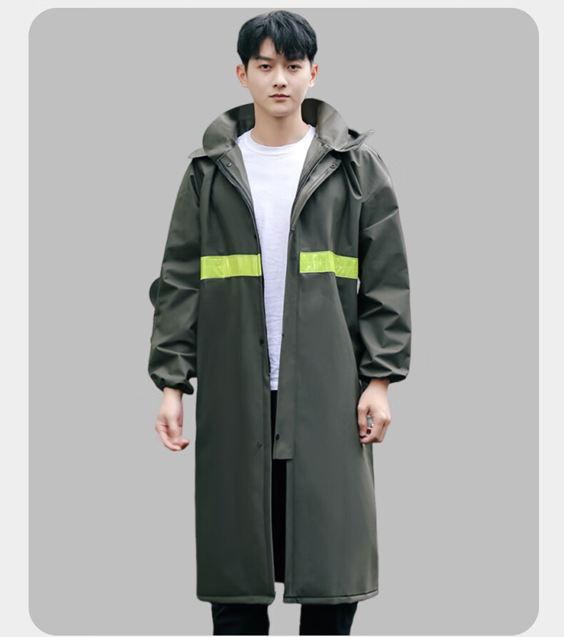 Gongqiyou Adult Reflective Raincoat Set Split Knitted Fabric Anti-Rainstorm Duty Traffic Construction Flood Control Suit Military Green XXL 3