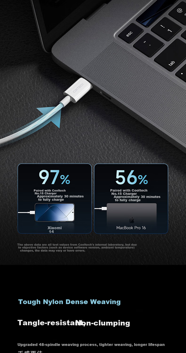 CUKTECH Kuteke Charging Cable, Type-C Data Cable, 240W High-Power PD3.1 Fast Charging, 5A Data Transfer, Suitable for Xiaomi, Apple 18/17, Huawei Phones And Laptops 3