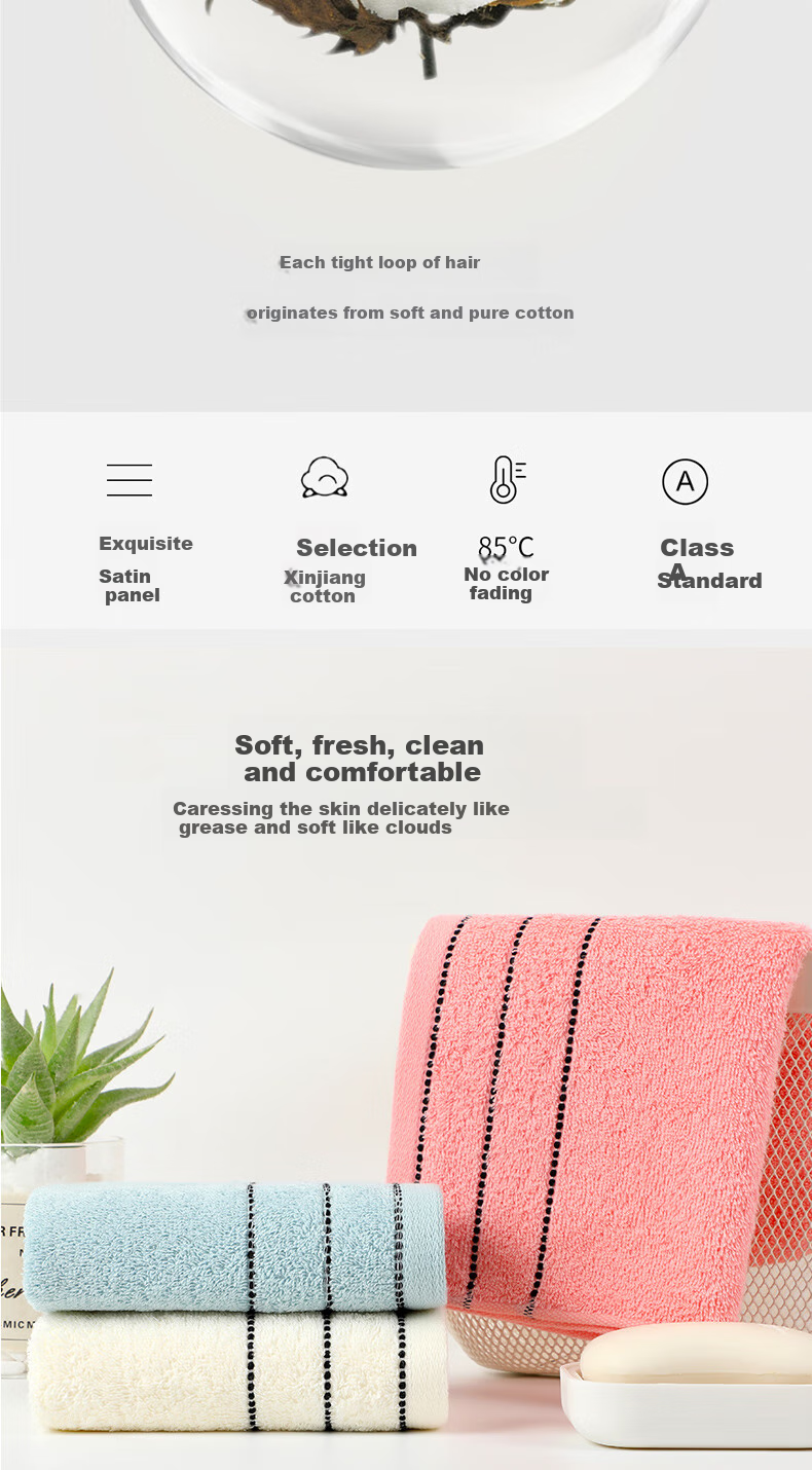 Grace Pure Cotton 5A Antibacterial Towel for Women, Home And Hotel Use, Men's Solid Color Satin Edge Face Towel, All-Cotton Blue + Gray Sports 3
