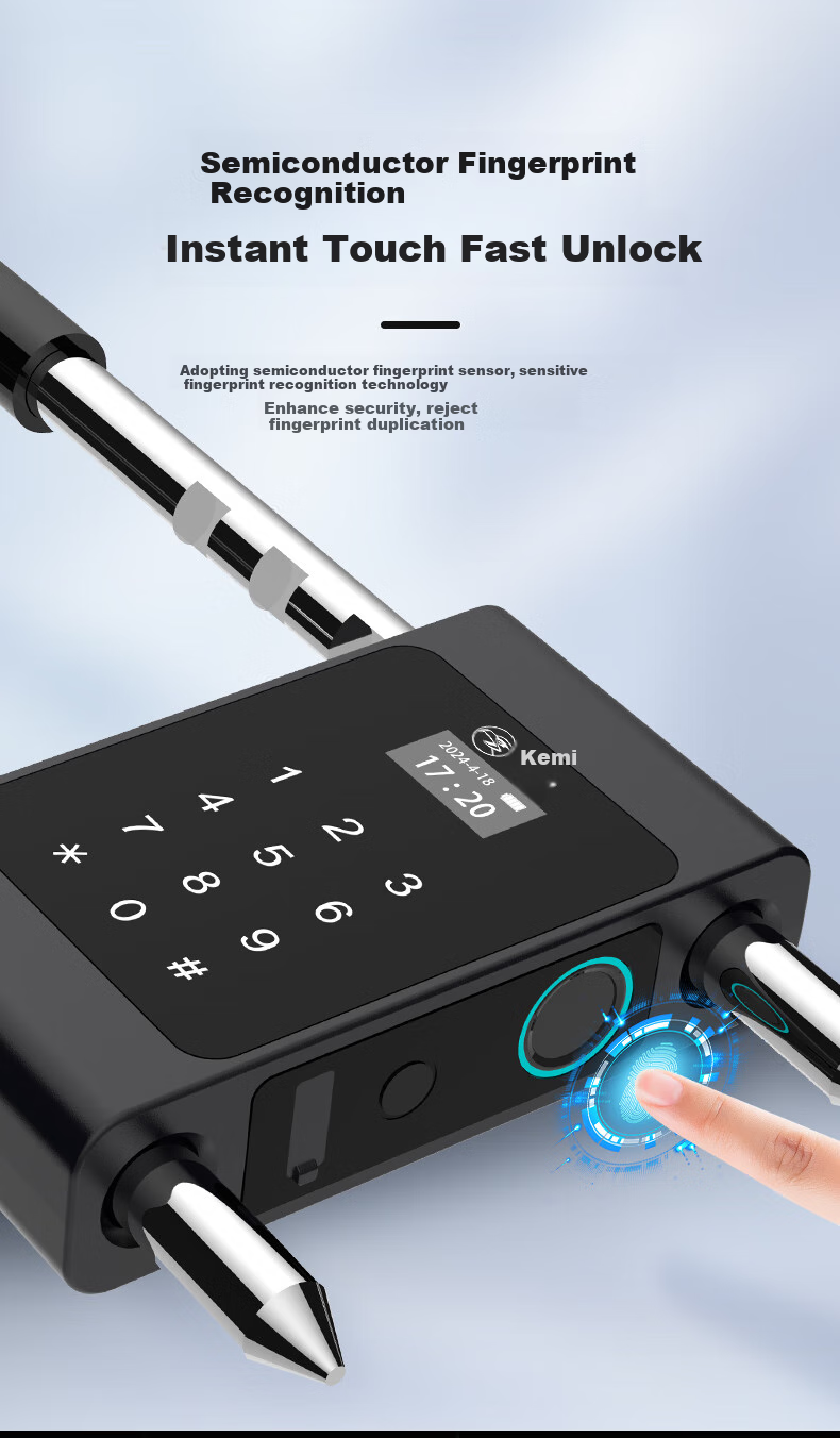 Kemi Smart Fingerprint U-Shaped Lock, Glass Door Fingerprint Lock, Double-Door Anti-Theft Electronic Password Lock, Office And Shop Plug-In Lock, APP Attendance Recording, COM-U3 8
