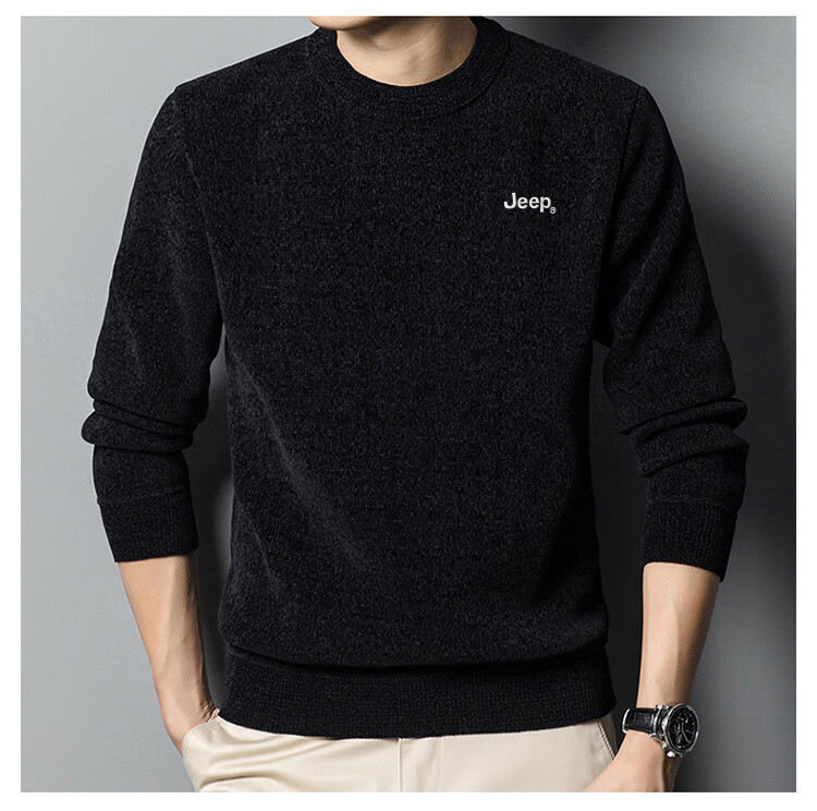 JEEP Men's Fleece-Lined Thickened Winter Warm Base Layer Sweater Knitwear Navy Blue L 4