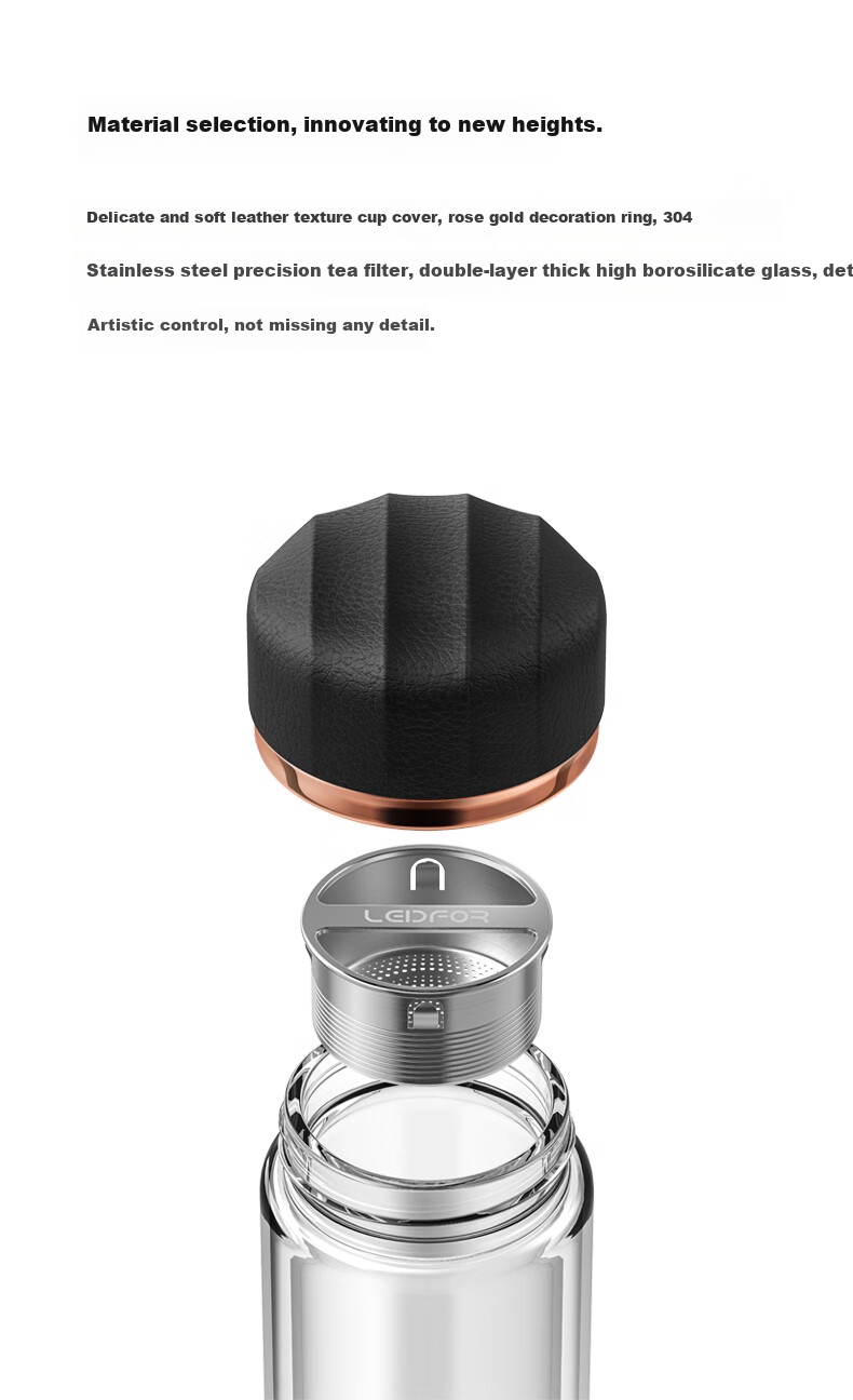 LEIDFOR G1 Double-Layer Glass Cup, Large Capacity Insulated Tea Mug for Men, Office Water Bottle, 400ml, Mid-Autumn Festival Gift 3