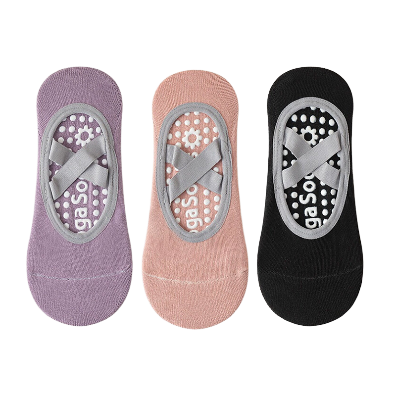 Keerluoke Yoga Socks for Women, Professional Non-Slip Pilates Indoor Socks, Indoor Exercise Aerobics Dance Socks, 3 Pairs Pink + Purple + Black