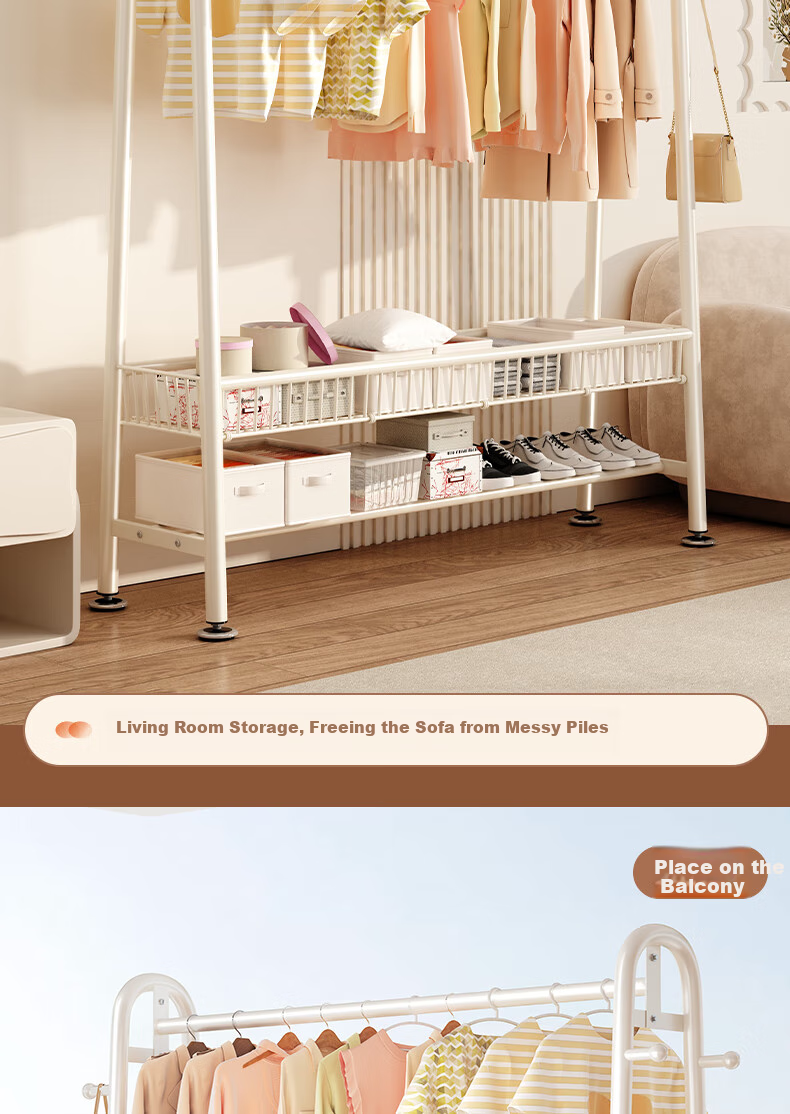 BIX Floor-Standing Clothes Rack for Bedroom, Home Drying Rack, Simple Coat And Hat Stand, Indoor Balcony Clothes Hanger, 1.2m, White 13