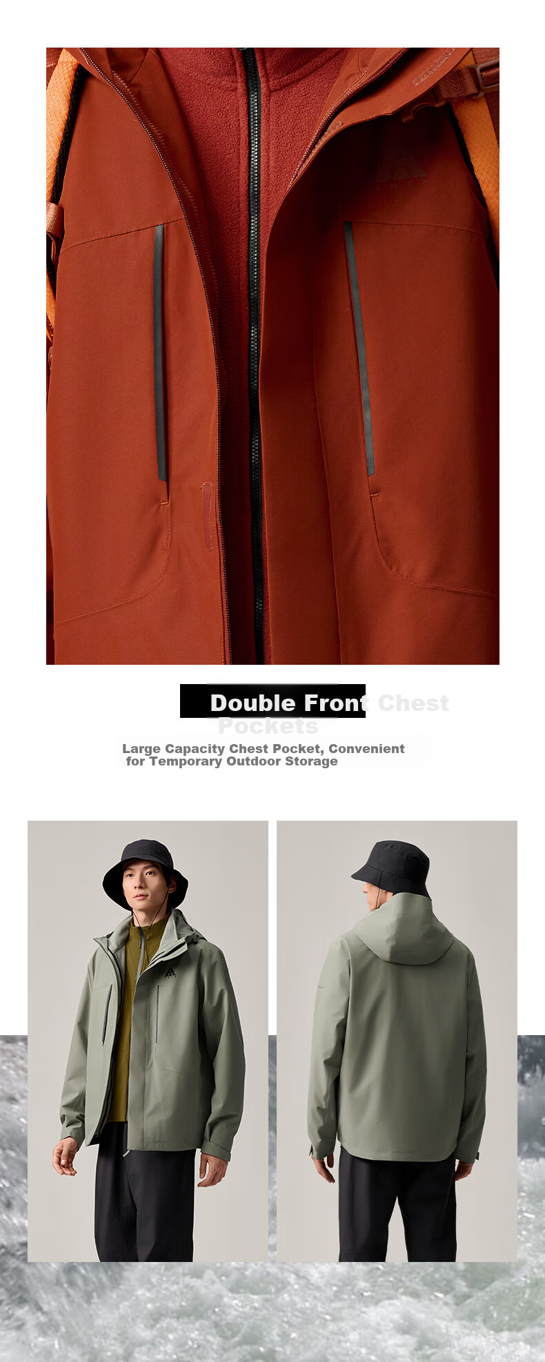 ANTA Water Shell Jacket | Dadi Zhike 3.0 Functional Three-In Jacket for Men, Windproof, Waterproof, Fleece-Lined Two-Piece Set 12