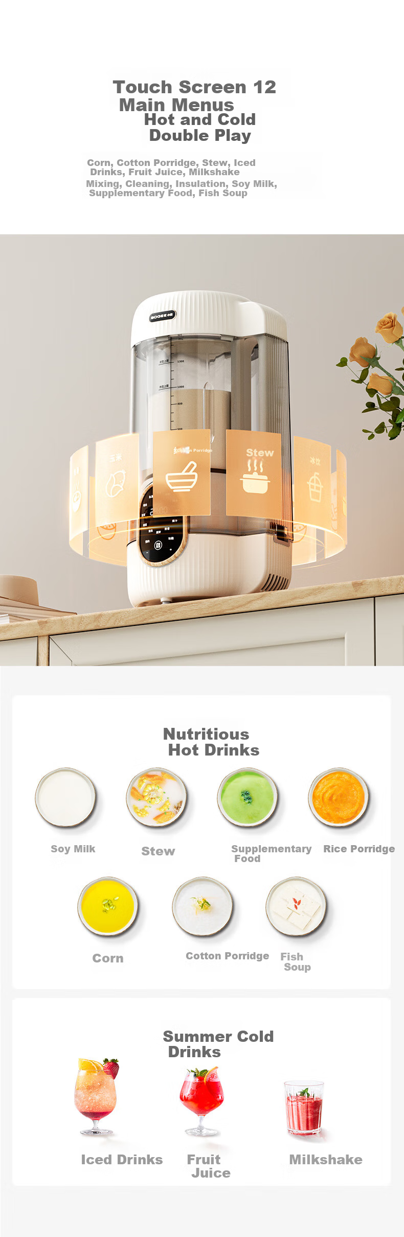 Xiaozhi Low-Noise Washless Blender, Large Capacity for Home Use, Noise Reduction, Quiet Operation, Heating Food Processor, Fully Automatic Baby Food Maker, Juicer, Soy Milk Machine, Mixer, Multifunctional SP03 8