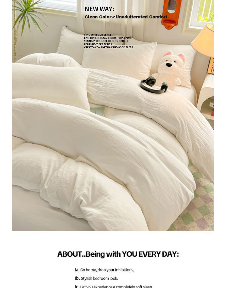 Hodo Bedding Set for 1.5/1.8m Bed, Thick Double Bed Sheet with Duvet Cover And Pillowcases, Home Use, Cream White Color, 200*230cm 12