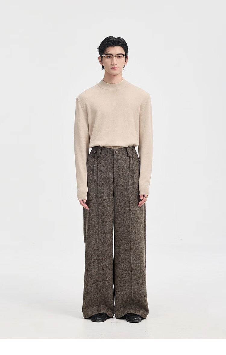 Earl Zuoer [Lycra Tencel Wool] Early Winter 25 Crew Neck Pullover Knit Base Shirt Men's Solid Loose Sweater 33