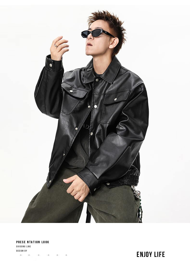 CLOR American-Style Waterproof Motorcycle Leather Jacket for Men, Spring And Summer Trendy PU Leather Jacket, Versatile Casual Outerwear, PY02 Brown, Size L 1