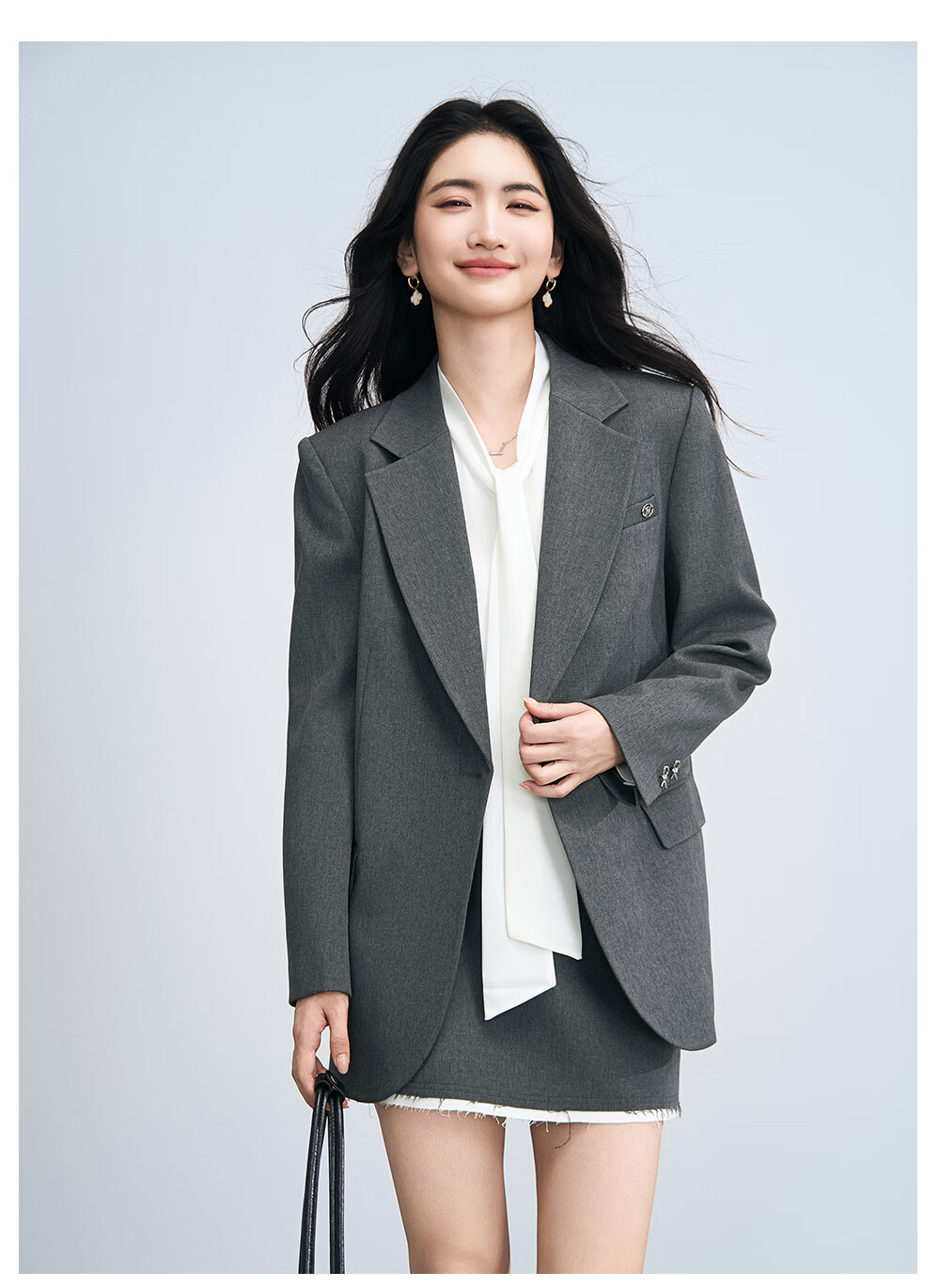 Miss Bird Gray Suit Set Women's Autumn Business Formal Bank Professional Straight-Leg Blazer for College Commuting 9