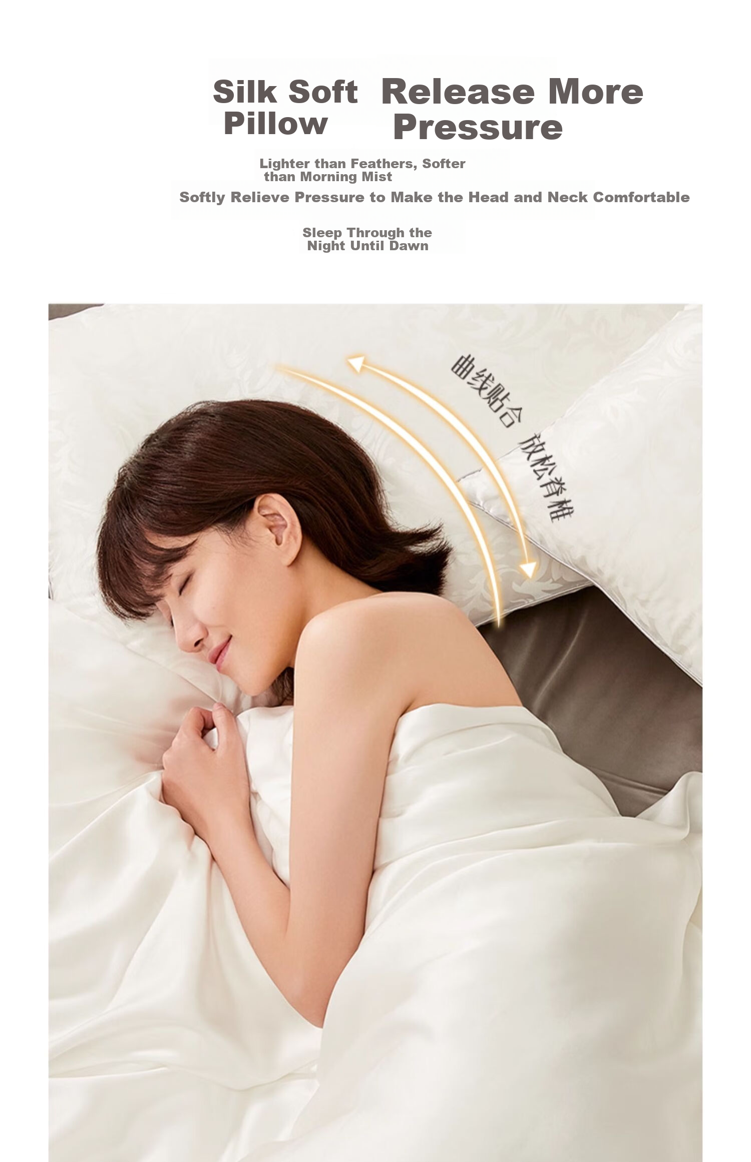 Taihuxue Adult Silk Fiber Pillow, Medium-Sized with Silk Fiber Filling, Soft And Breathable, Single Pack 48*74 6