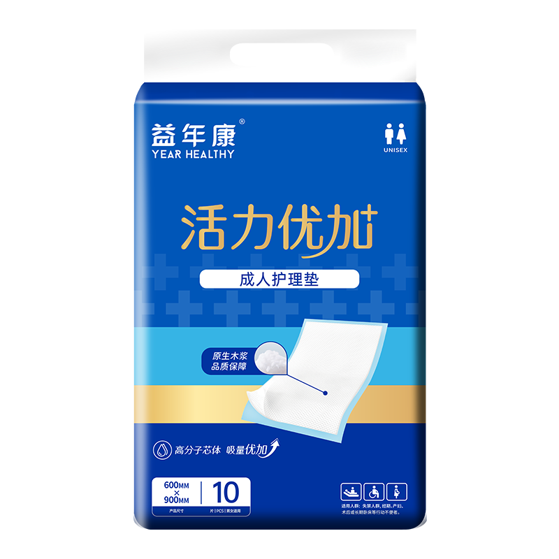 Yiniankang Adult Care Pads L Size 10 Pieces (Size: 60*90cm), Elderly Incontinence Pads, Postpartum Pads