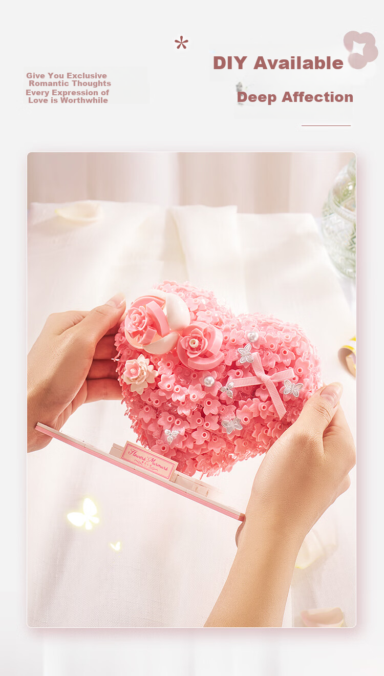 Weiji Flower Heart Building Blocks, 3D Flower Toy, Valentine's Day Gift, Children's Day Gift for Girls 5