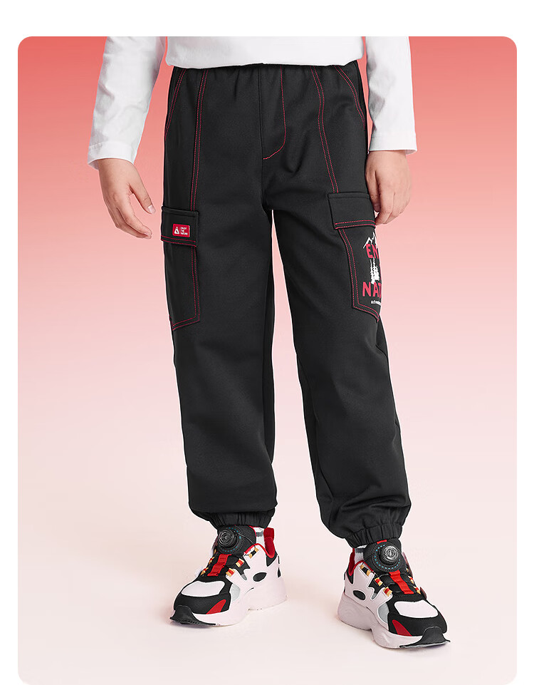 Balabala [balaOne] Kids Fleece Lined Pants Boys Girls Loose Fit Jogger Red New Year Celebration Trousers 1