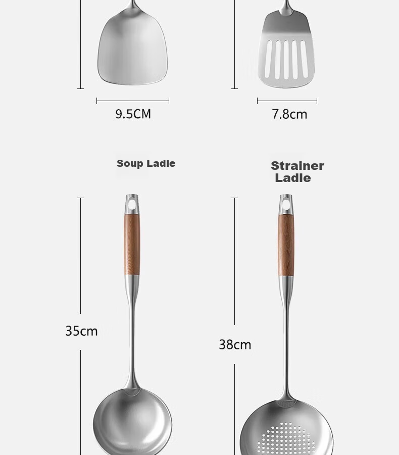 Aishida 316 Stainless Steel Spatula with Integrated Handle, Thickened Cooking Utensil, Heat-Resistant Pear Wood Handle 18