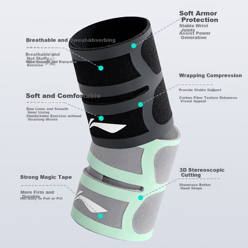 Li-Ning Wrist Support for Tendonitis, TFCC Injury, Fitness, Wrist Strain, Sports Fixation Brace, Badminton, Bench Press, Compression Sleeve