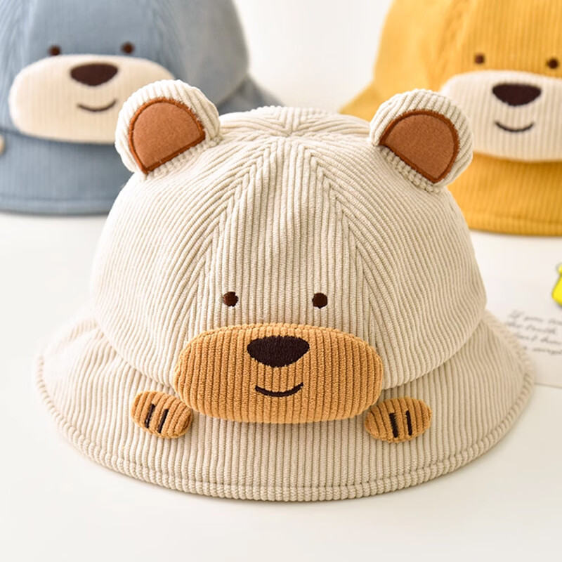 9i9 Baby Hat Autumn Winter Thickened Warm Windproof Baby Fisherman Hat Boys Girls Bucket Hat A166 Bear 1-2 Years