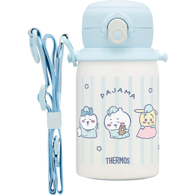 Детская термобутылка THERMOS Chiikawa с трубочкой, 520 мл, синяя, из нержавеющей стали 316L