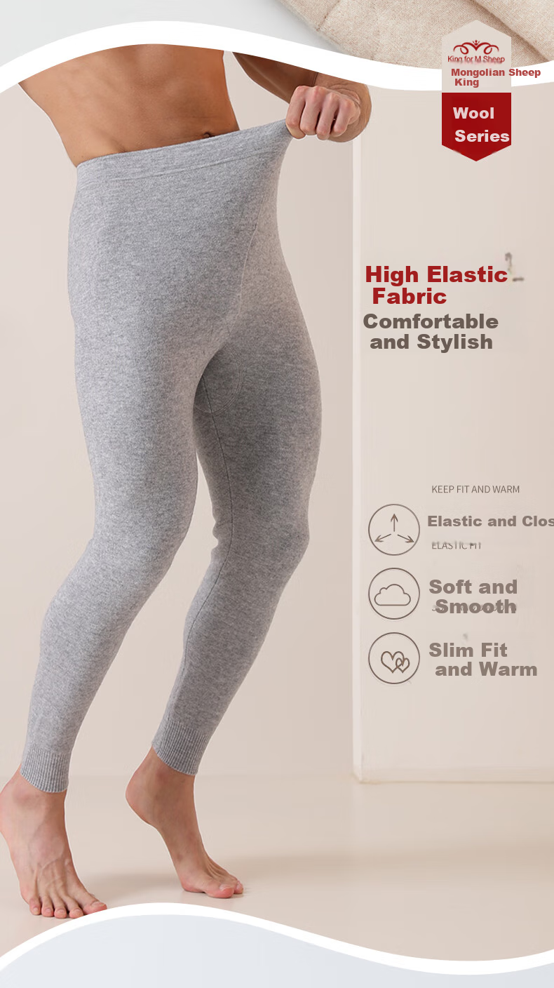 Mengyangwang Men's Wool Pants, 100% Pure Wool, Knitted Thermal Underwear for Middle-Aged And Elderly, Thick Base Layer Pants for Autumn And Winter 9