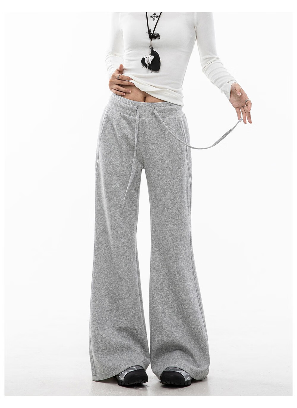 ICH MODE American Style Slight Flare Khaki Pants Women Autumn Winter Slim Wide Leg Casual Sports Sweatpants Heather Gray XL 13