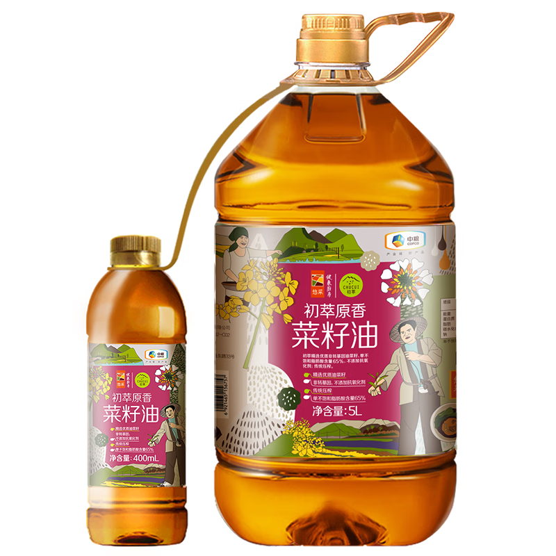 初萃【保真菜籽油】中粮原香菜籽油5L+400mL 低芥酸 非转基因食用油
