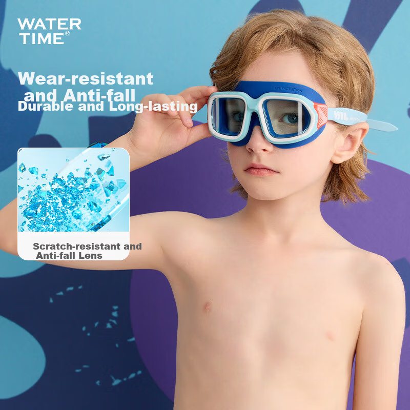 Детские очки для плавания WATERTIME, большая оправа, профессиональные, с защитой от запотевания, для детей 6-15 лет, цвет "Пляжный синий"