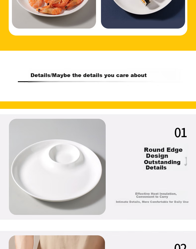 Baijie Ceramic Dumpling Plate with Vinegar Dish, Household Dipping Plate, Divided Plate, Snack Plate, French Fries And Shrimp Plate, Single Piece Double Plate 10