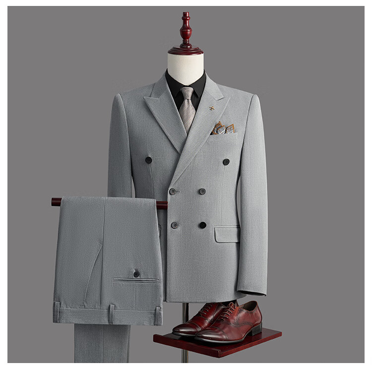 RED DRAGONFLY Men's Double-Breasted Business Casual Suit Set Groom Wedding Formal Three-Piece Black M 5