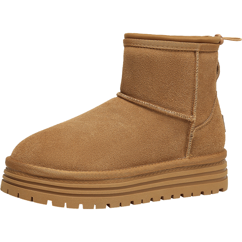 ZHR Women's Winter Snow Boots Long Plush Cold-Resistant Northeast Boots Thick Sole Suede Leather Ankle Boots JQ31 Camel 36