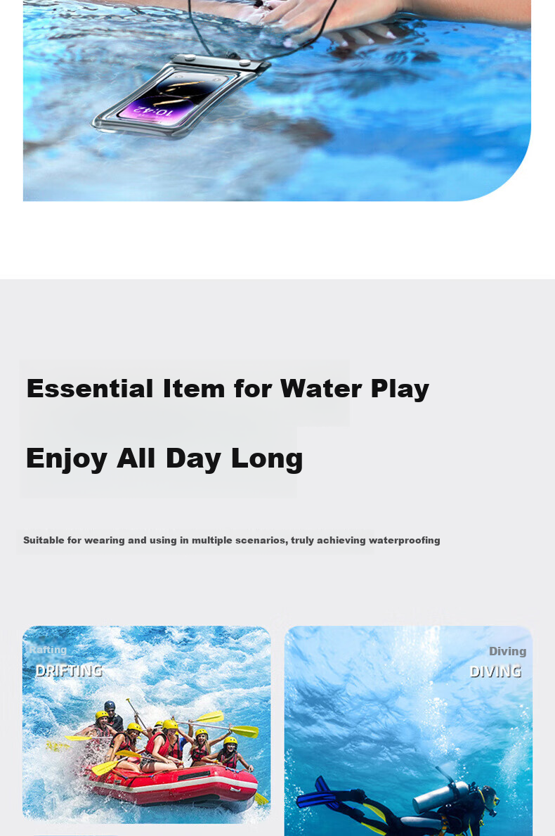 Bahainiao Waterproof Phone Pouch with Touchscreen Functionality, Airbag Protection, Shockproof, Suitable for Swimming, Travel, Hot Springs, Underwater Delivery Riders, with Strap 20