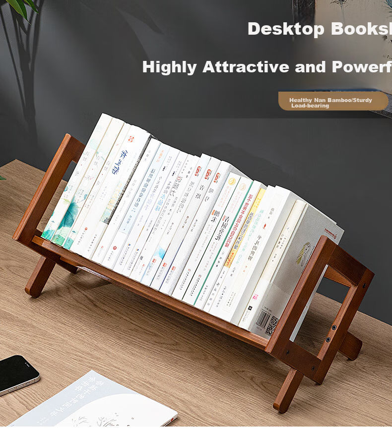 Laozhujiang Desktop Bookshelf, Simple Desk Organizer, Basic Bookcase, Student Storage Rack, Natural Color, 52cm Long 1