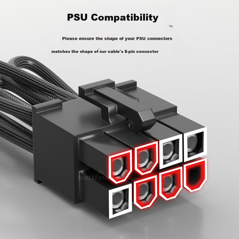 BURLEFRAN Graphics Card Direct Connection Cable, PCIe 5.0 Power Cord, 73cm, 16pin, 12+4VHPWR, for 4090 5090 5070Ti, 2x8pin(6 2)PC-e Male Connector