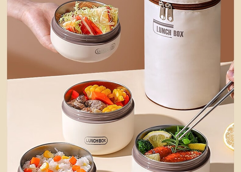 Ymer Stainless Steel Insulated Lunch Box Set - New Combo White 4-Pack + Insulated Bag + Cutlery (2 Large, 2 Small) 36