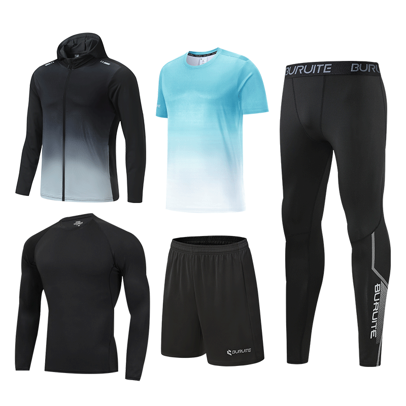 BURUITE Running Sports Suit Men's Basketball Badminton Fitness Clothing Quick-drying Clothes High Elastic Training Morning Running Tight-fitting Clothes