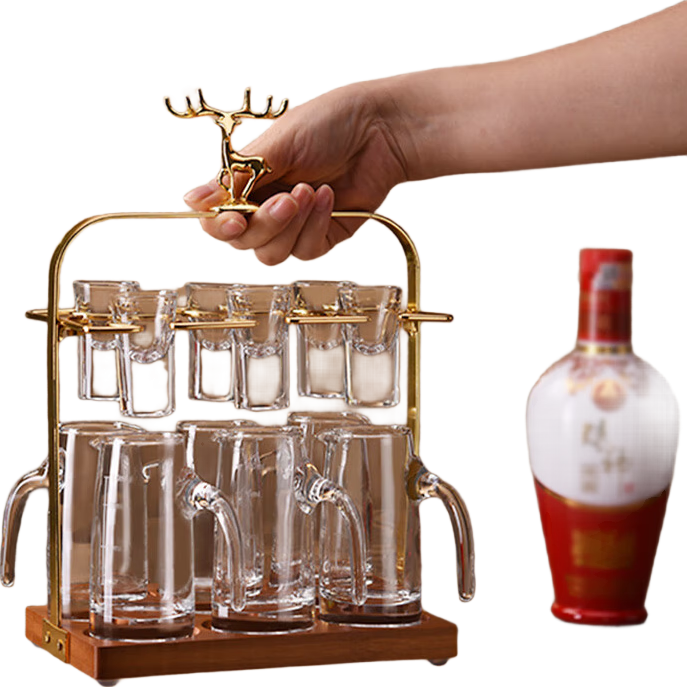 CLITON 100ml Baijiu Glass Decanter Set 13-Piece Moutai Small Wine Cups 6 Pots 6 Cups with Glass Holder