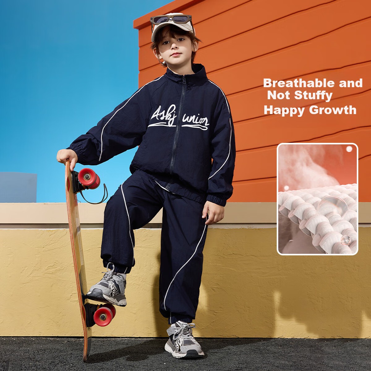 ASK JUNIOR Boys' Sports Style Spring 2026 Colorblock Casual Jacket and Jogger Pants Set