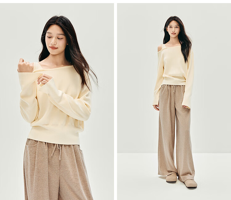 Semir Women's Winter Short Knit Sweater 2025 Off-Shoulder Split Design Top 10A725107002 3