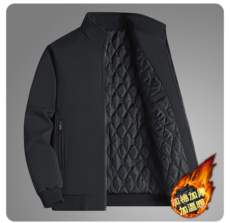 PLAYBOY Men's Cotton Padded Autumn Winter Jacket, Plus Size Business Casual Windproof Stand Collar Coat, Black, 5XL 2