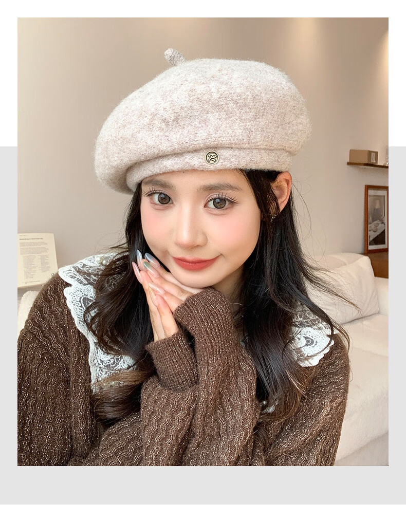 XUEXIMAN Women's Beret Autumn Winter Versatile Warm Slim Face Octagonal British Retro Newsboy Painter Hat 9