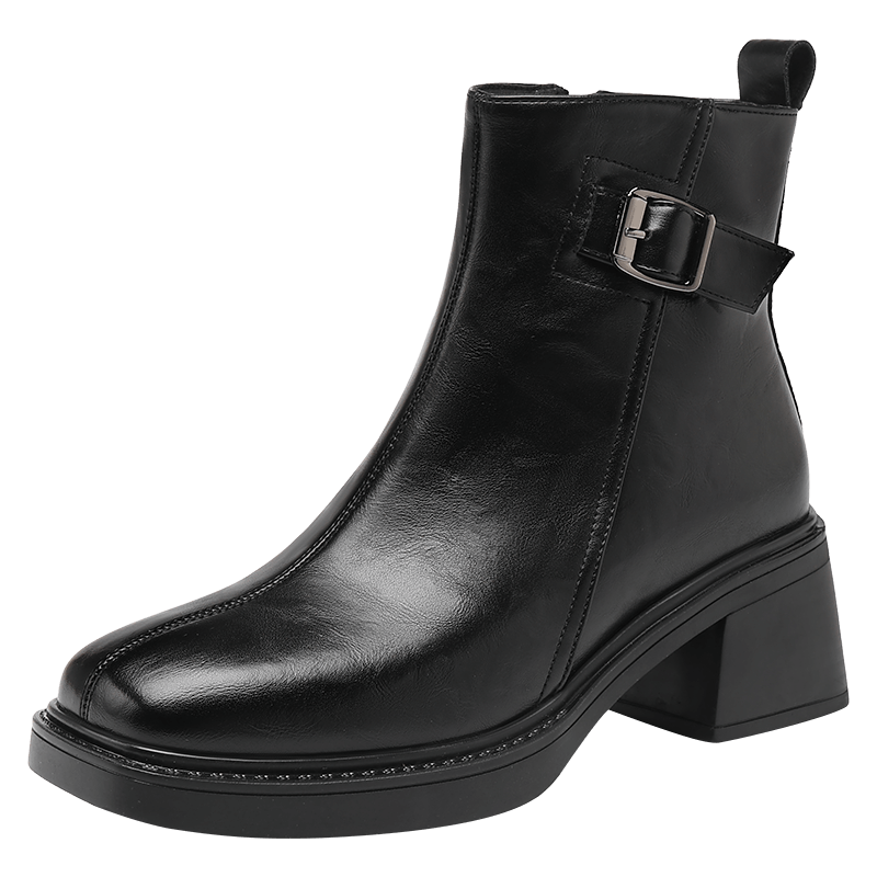 Red Dragonfly Women's Leather Durable Fashion Boots Stylish Versatile Soft Sole Lightweight Mom Short Boots WLC458101B Black Size 38