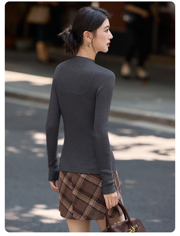 Bailuyu Simple Half Turtleneck Ribbed Knit Sweater 25 Autumn Winter New Wool Soft Sweater Women Dark Gray M 20