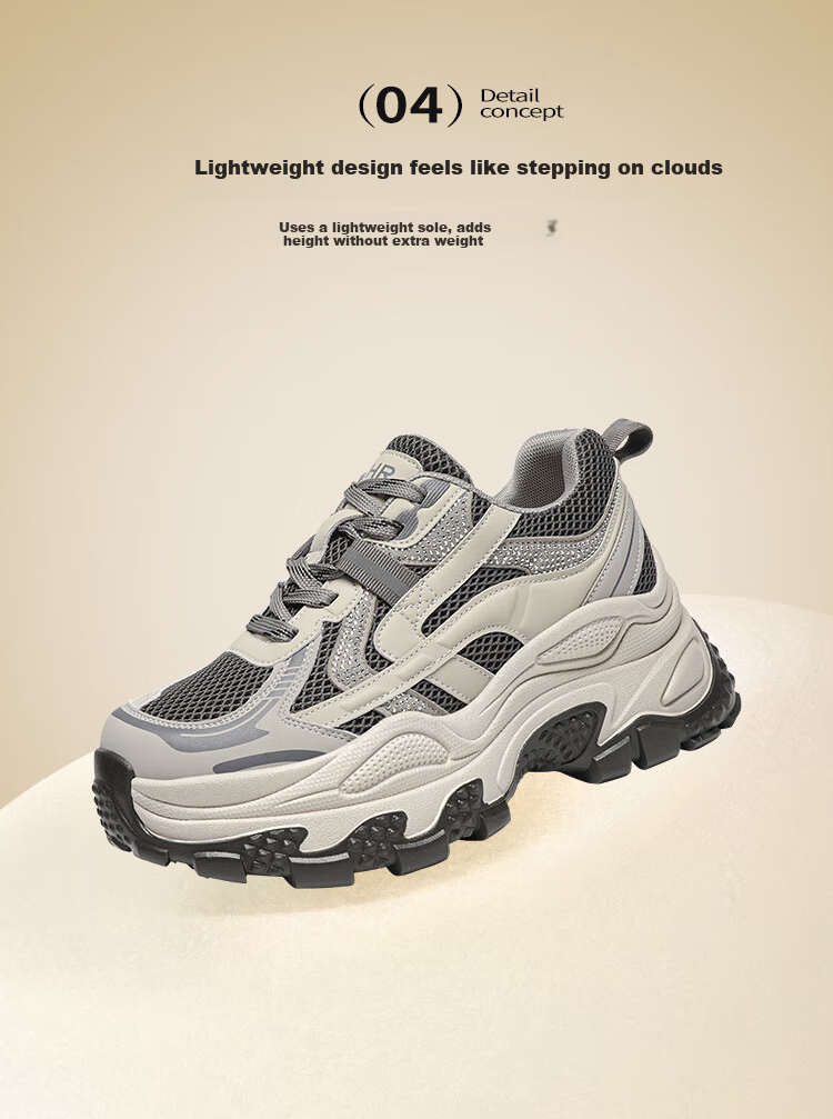 ZHR Women's Dad Sneakers Spring Autumn Lightweight Thick Sole 2026 New Casual Sports Shoes ID53 Silver Size 35 6